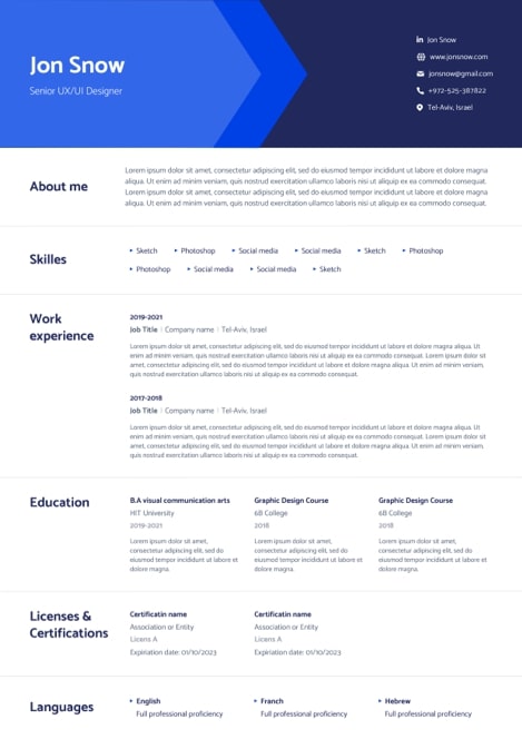 CV template for tech high jobs modern header