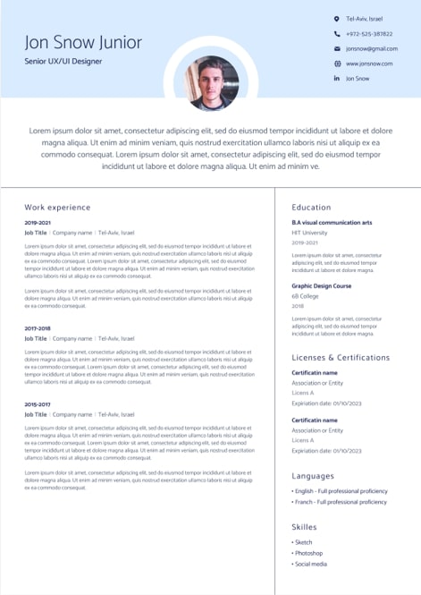 Solid CV template for high tech jobs