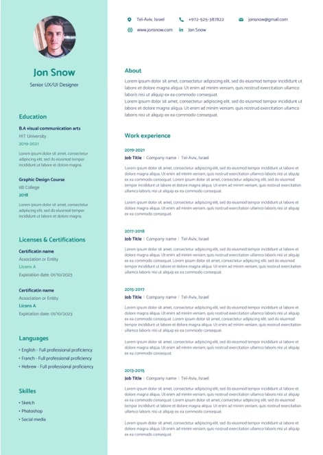 Green CV template for high tech jobs