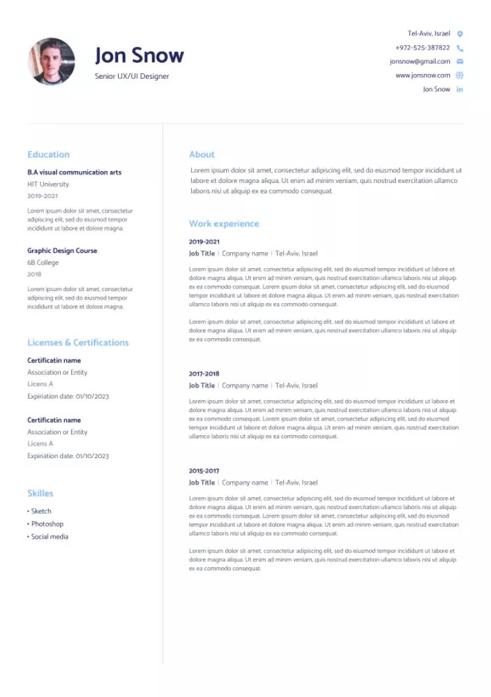 Clean CV template for high tech jobs
